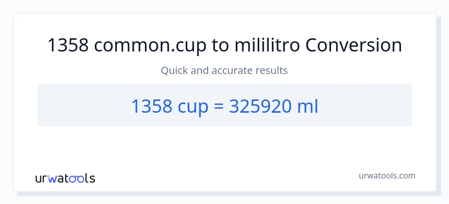 1358 mga tasa patungong mga mililitro na conversion