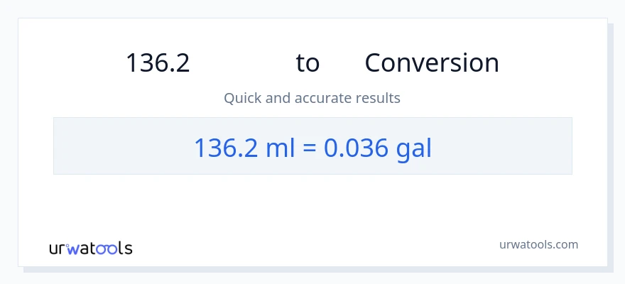 การแปลง 136.2 มิลลิลิตร เป็น แกลลอน