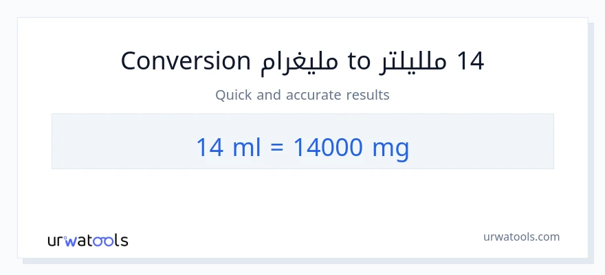 التحويل من 14 ملليلتر إلى ملليغرام