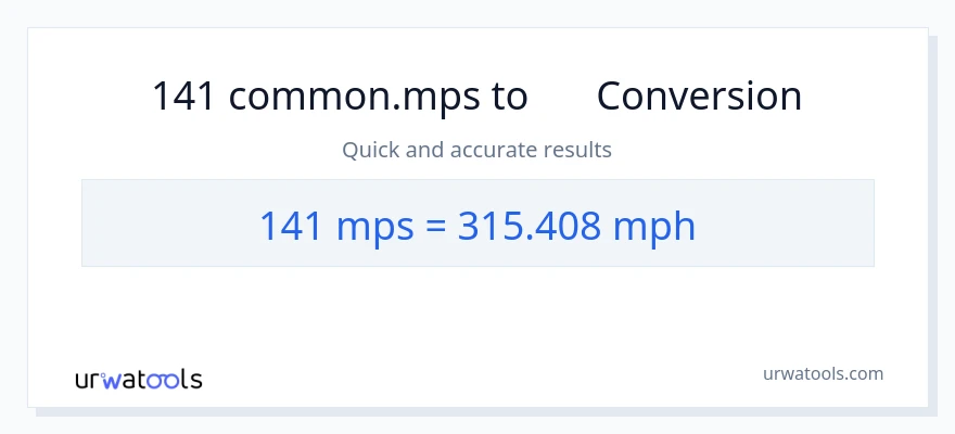 141 Meters Per Second から 時速マイル への変換