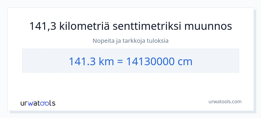 141.3 kilometrejä - Senttimetrit muunnos