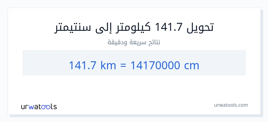 التحويل من 141.7 كيلومترات إلى سنتيمترات