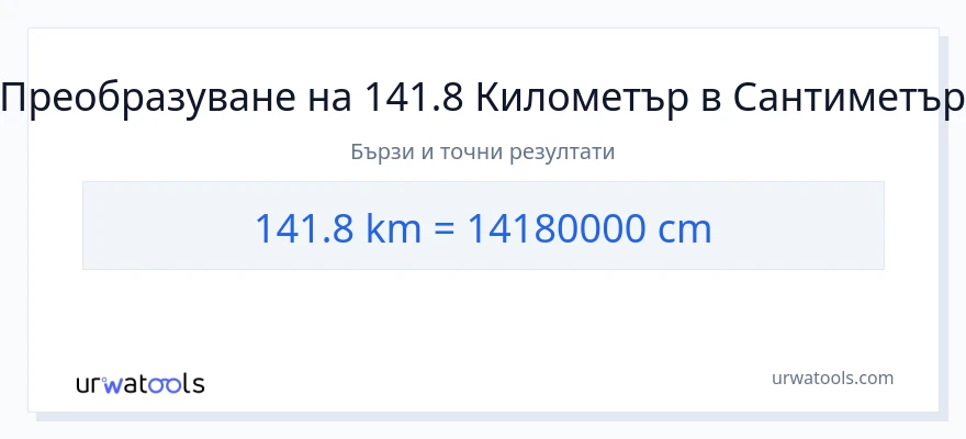 141.8 конверсия от километри до Сантиметри