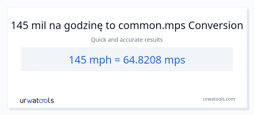 Konwersja 145 mil na godzinę do Meters Per Second