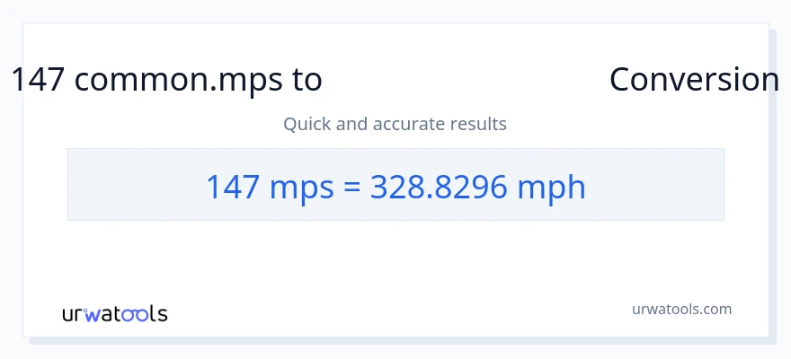 147 Meters Per Second થી માઇલ પ્રતિ કલાક રૂપાંતર
