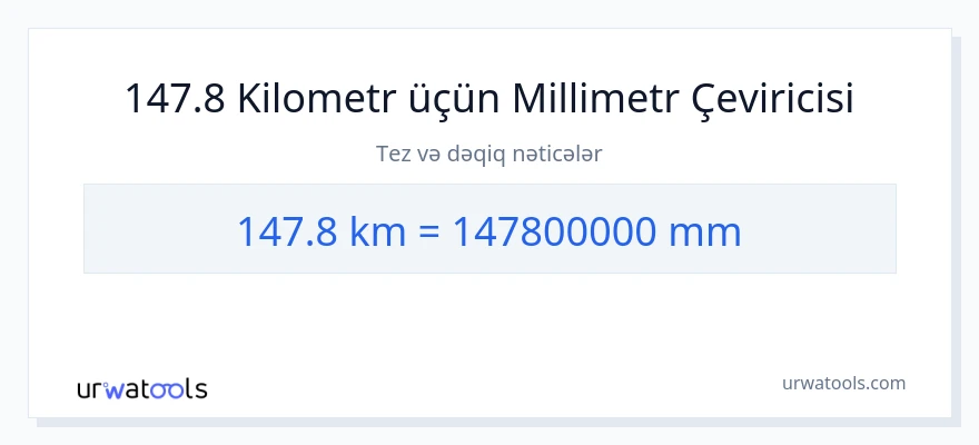 147.8 kilometr-dən millimetr-ə çevrilmə