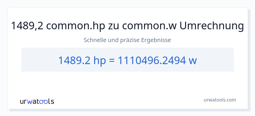 1489.2 PS zu Watt Umwandlung