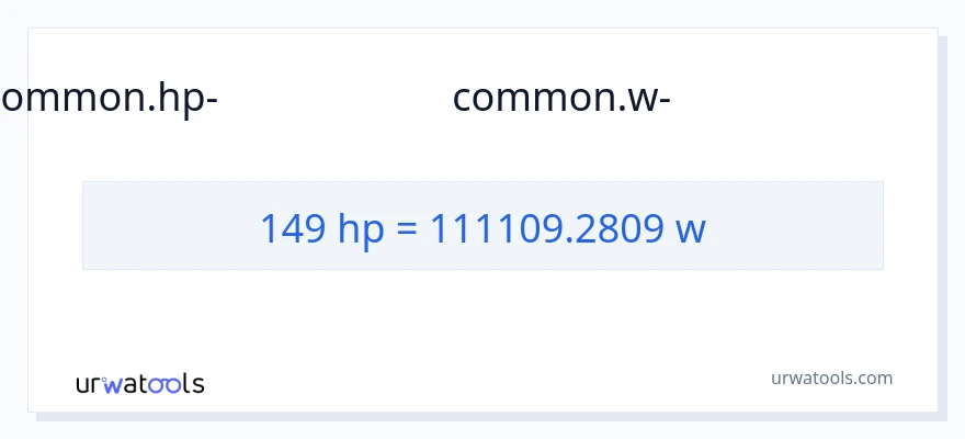 149 കുതിരശക്തി ൽ നിന്ന് വാട്ട്സ് ലേക്ക് പരിവർത്തനം