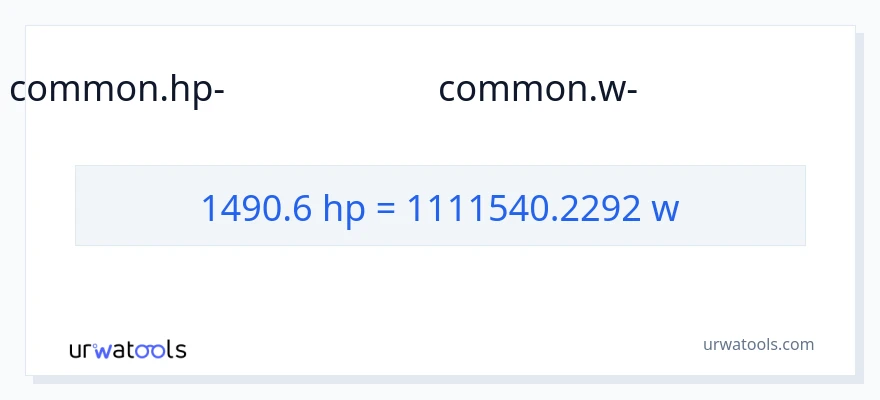1490.6 കുതിരശക്തി ൽ നിന്ന് വാട്ട്സ് ലേക്ക് പരിവർത്തനം