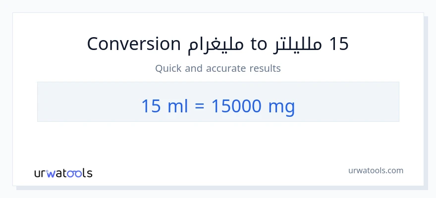 التحويل من 15 ملليلتر إلى ملليغرام