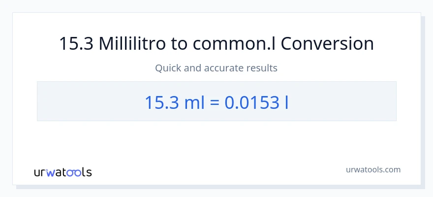 Conversione da 15.3 millilitri a Liters