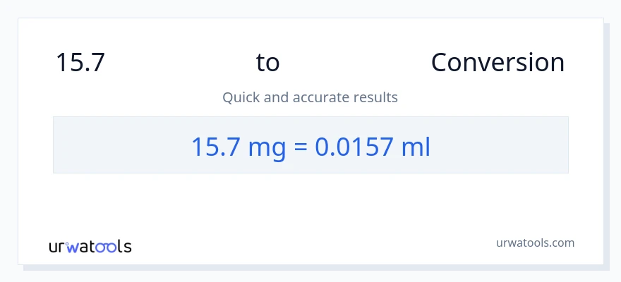 15.7 ಮಿಲಿಗ್ರಾಂಗಳು ರಿಂದ ಮಿಲಿಲೀಟರ್‌ಗಳು ಪರಿವರ್ತನೆ