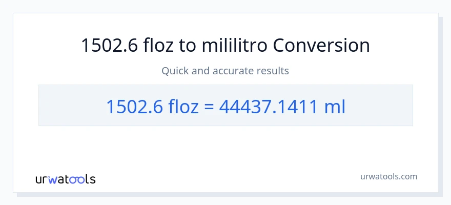 1502.6 mga onsa ng likido patungong mga mililitro na conversion