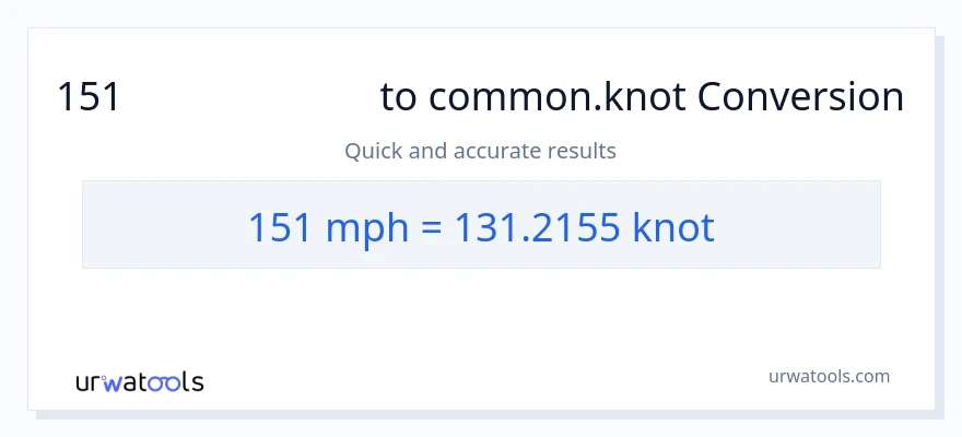 การแปลง 151 ไมล์ต่อชั่วโมง เป็น Knots
