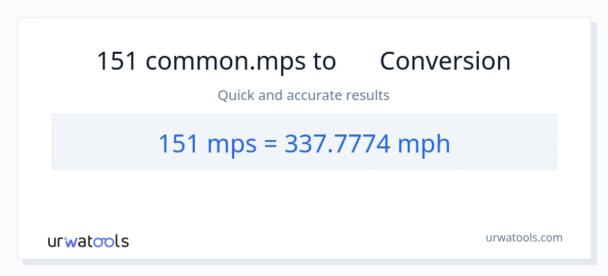 151 Meters Per Second から 時速マイル への変換