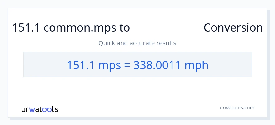 การแปลง 151.1 Meters Per Second เป็น ไมล์ต่อชั่วโมง