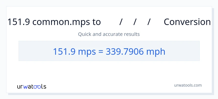 151.9 Meters Per Second ൽ നിന്ന് മണിക്കൂറിൽ മൈൽ ലേക്ക് പരിവർത്തനം