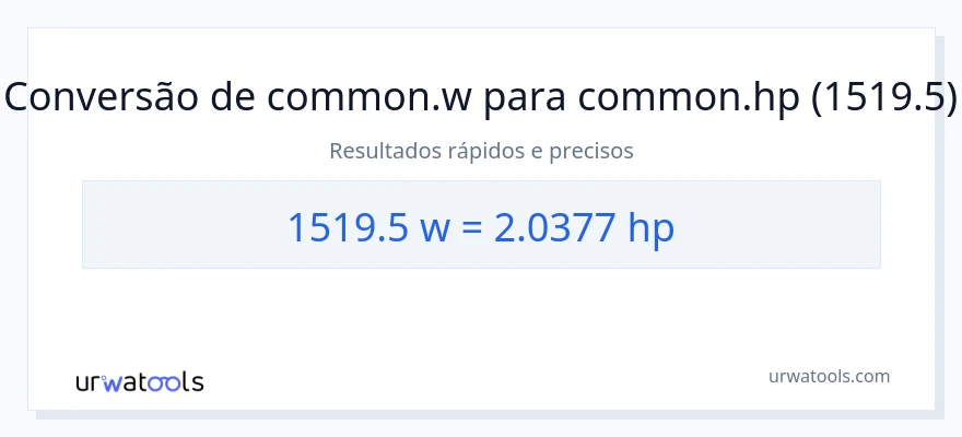 Conversão de 1519.5 watts para cavalos de potência