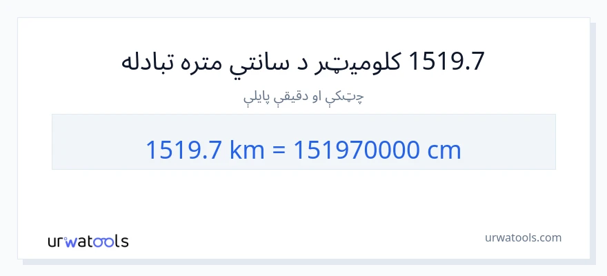 1519.7 کیلومتره ته سانتي متره بدلون