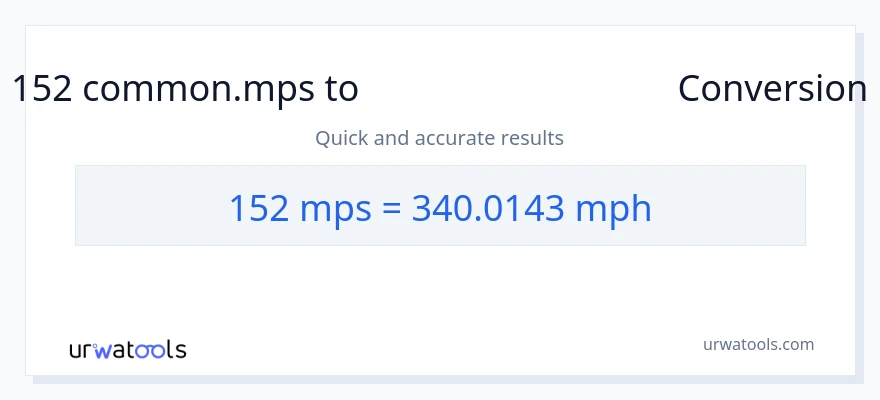 152 Meters Per Second થી માઇલ પ્રતિ કલાક રૂપાંતર