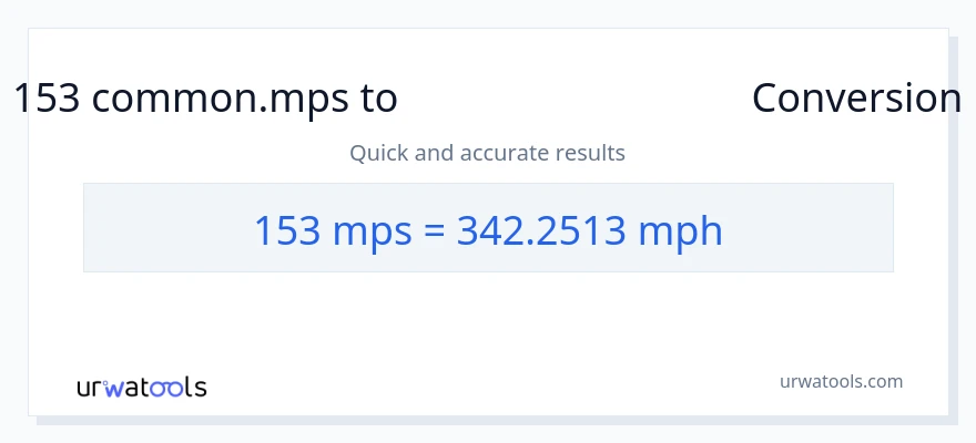 153 Meters Per Second થી માઇલ પ્રતિ કલાક રૂપાંતર