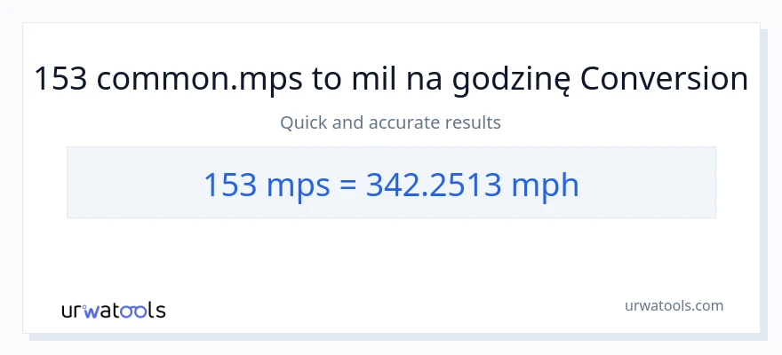 Konwersja 153 Meters Per Second do mil na godzinę