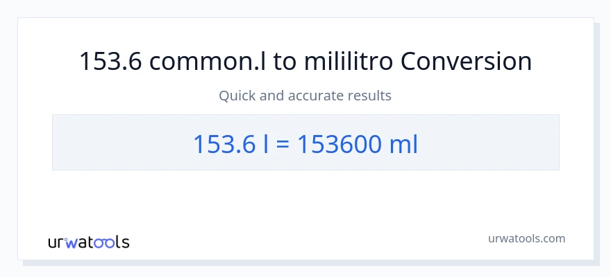153.6 Liters patungong mga mililitro na conversion
