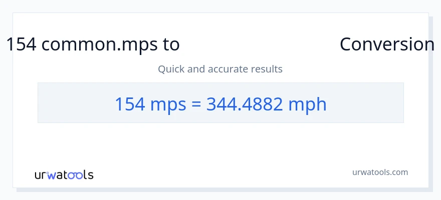 154 Meters Per Second થી માઇલ પ્રતિ કલાક રૂપાંતર