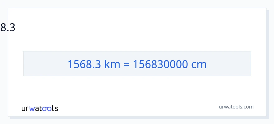 1568.3 கிலோமீட்டர்கள் இலிருந்து சென்டிமீட்டர்கள் வரை மாற்றம்