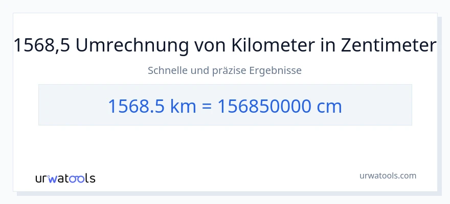 1568.5 Kilometer zu Zentimeter Umwandlung