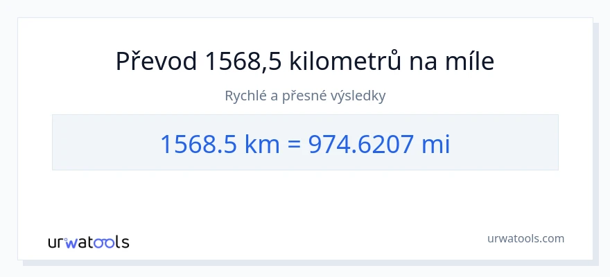 Konverze z kilometry na míle: 1568.5