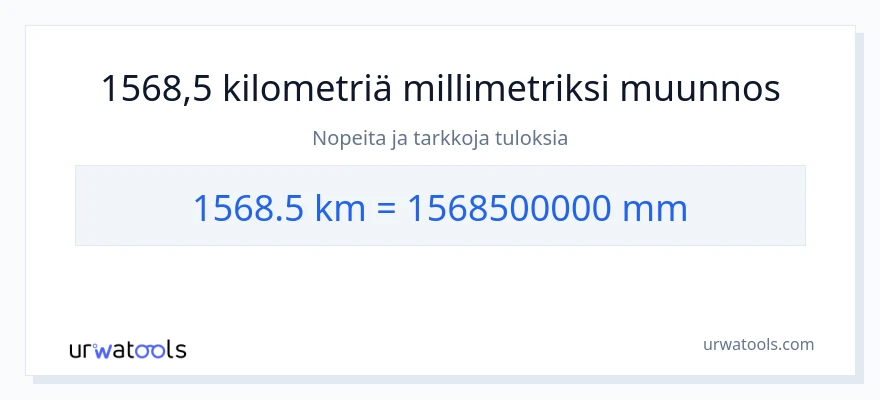 1568.5 kilometrejä - millimetrit muunnos