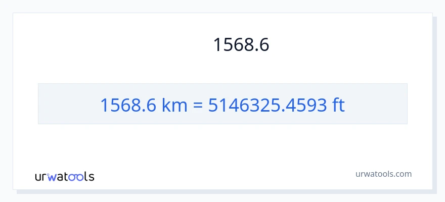 1568.6 കിലോമീറ്റർ ൽ നിന്ന് അടി ലേക്ക് പരിവർത്തനം