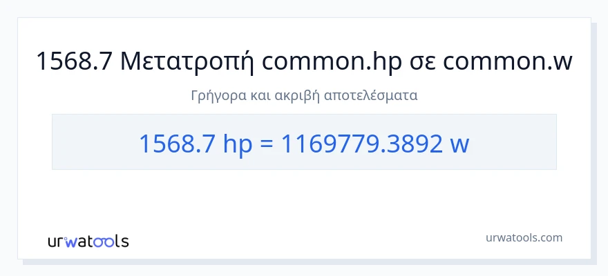 Μετατροπή 1568.7 ιπποδύναμη σε βατ