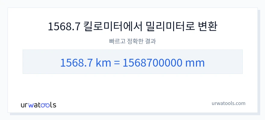 1568.7 킬로미터에서 밀리미터으로의 변환