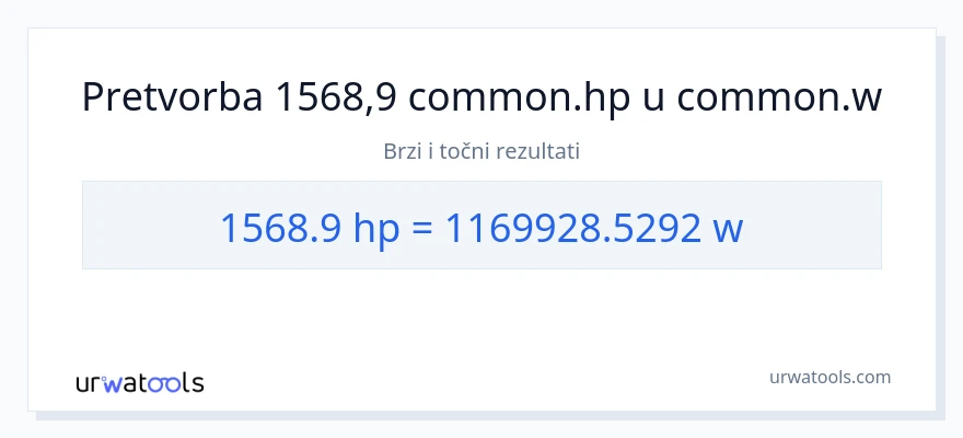 Konverzija od konjske snage do vati: 1568.9