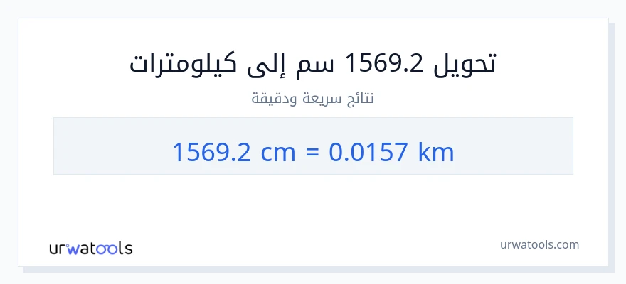 التحويل من 1569.2 سنتيمترات إلى كيلومترات