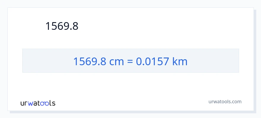 การแปลง 1569.8 เซนติเมตร เป็น กิโลเมตร