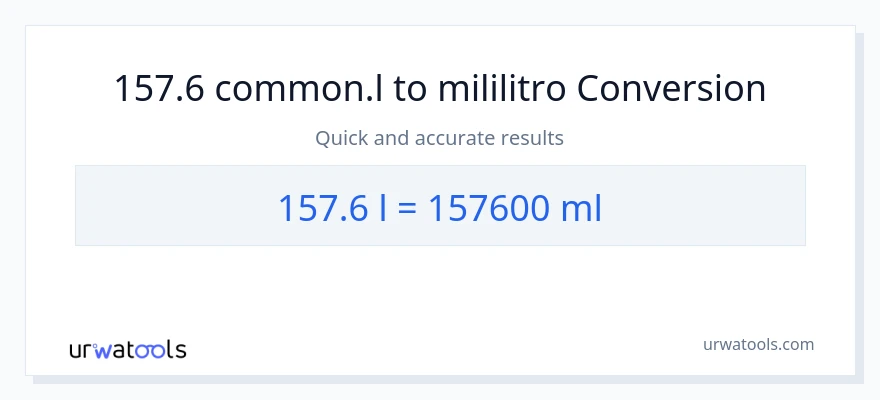 157.6 Liters patungong mga mililitro na conversion