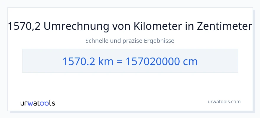 1570.2 Kilometer zu Zentimeter Umwandlung
