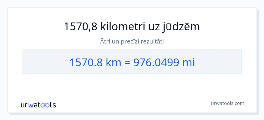 1570.8 kilometri uz jūdzes konversiju