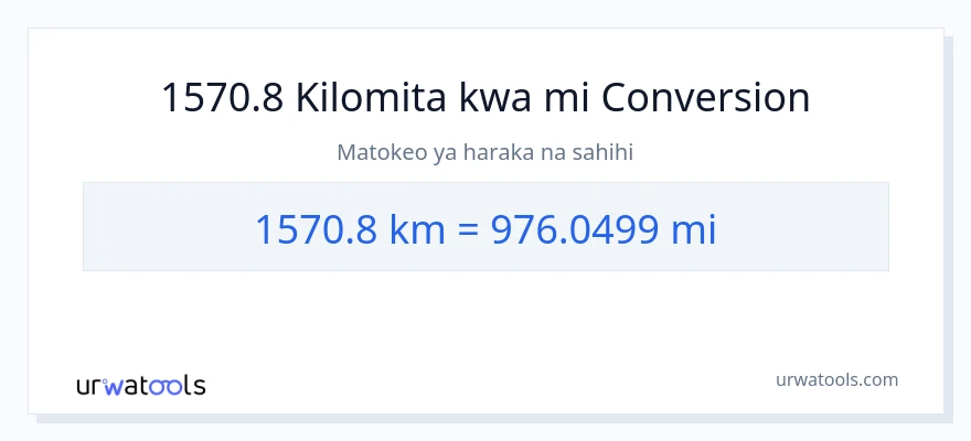 Ubadilishaji wa 1570.8 kilomita hadi maili