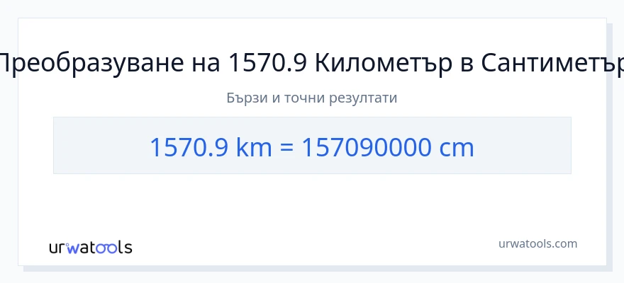 1570.9 конверсия от километри до Сантиметри