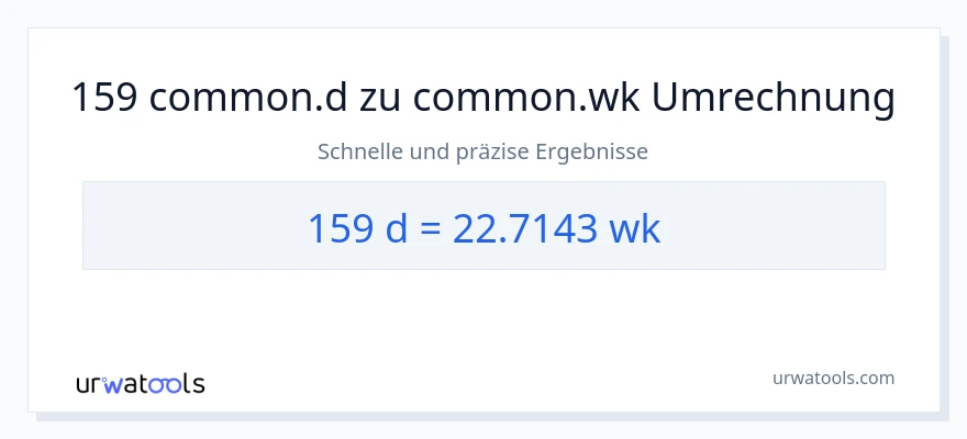 159 Tage zu Wochen Umwandlung