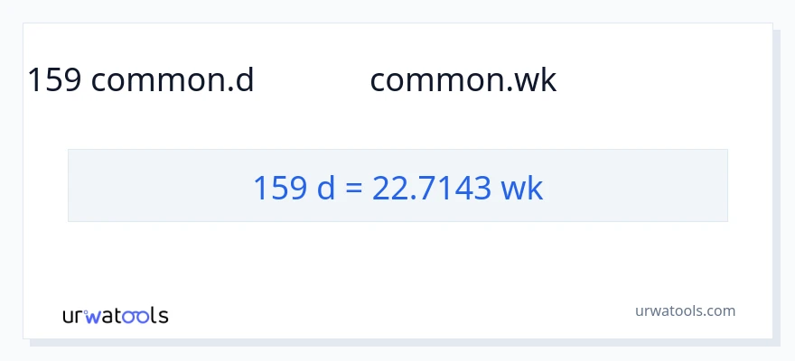 159 రోజులు నుండి వారాలు కు మార్పిడి