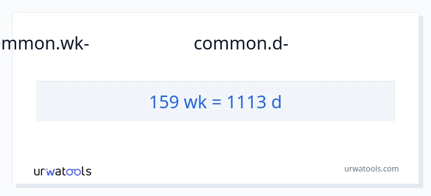 159 ആഴ്ചകൾ ൽ നിന്ന് ദിവസങ്ങളിൽ ലേക്ക് പരിവർത്തനം