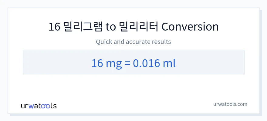 16 밀리그램에서 밀리리터으로의 변환