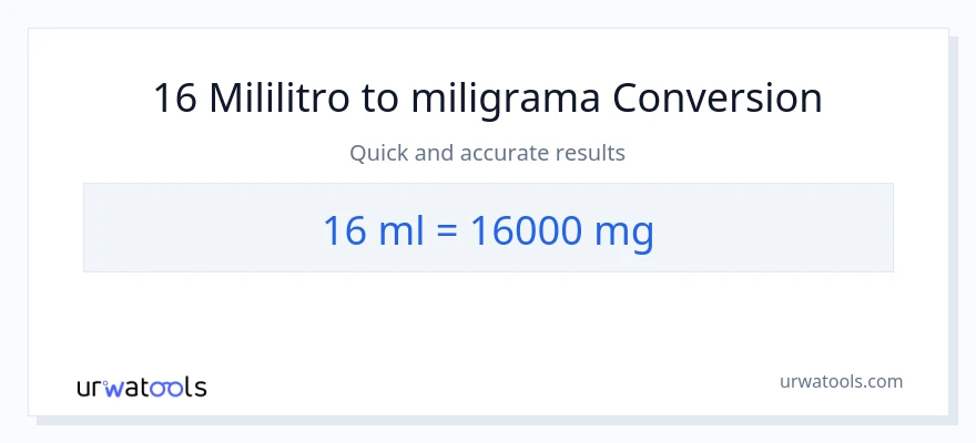 Conversão de 16 mililitros para miligramas