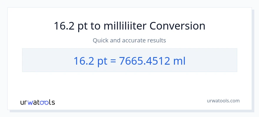 16.2 Pints konversioon milliliitrid-ks