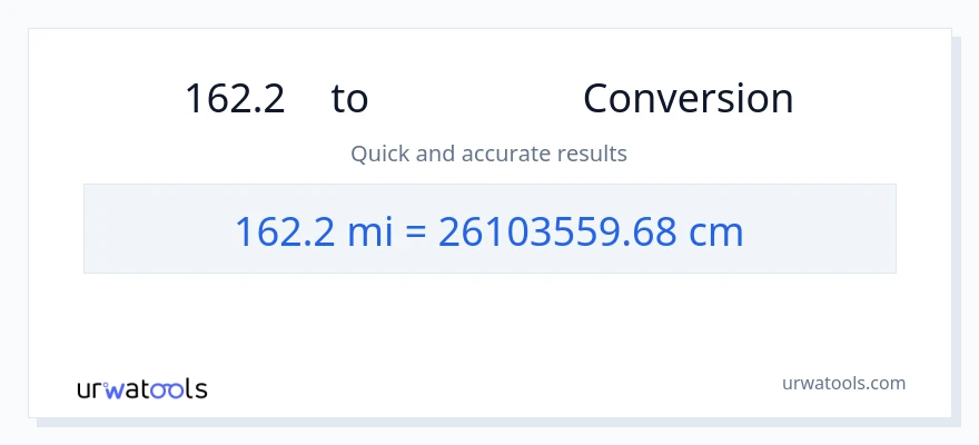 การแปลง 162.2 ไมล์ เป็น เซนติเมตร